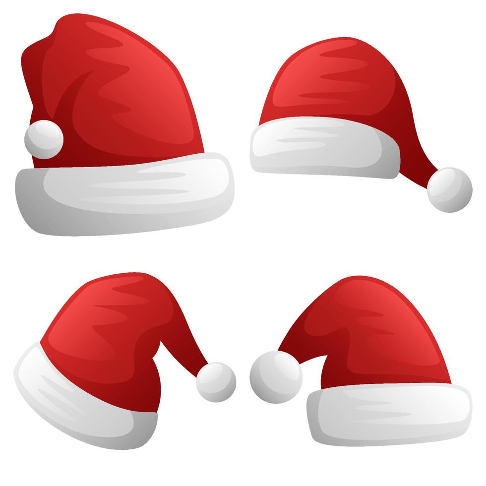 Satz von Weihnachtsmann-Hut isoliert auf weißem Hintergrund vektor