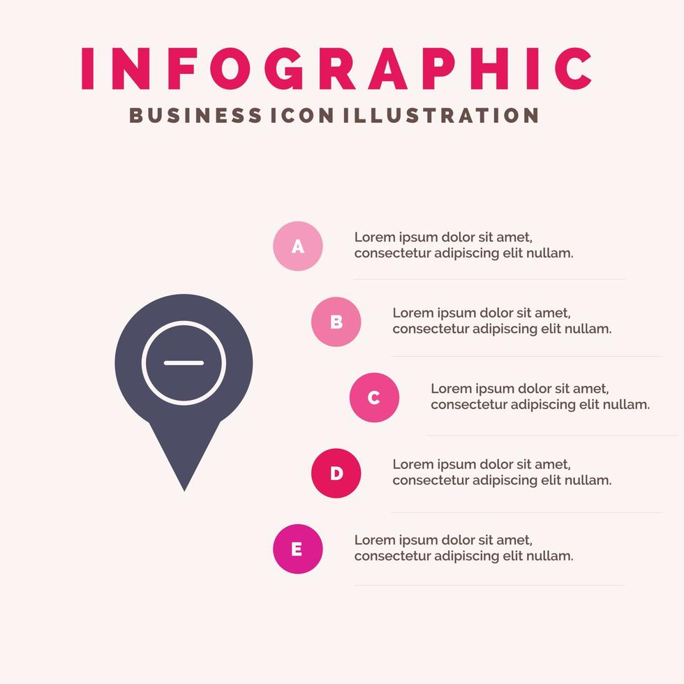 plats Karta navigering stift minus- fast ikon infographics 5 steg presentation bakgrund vektor