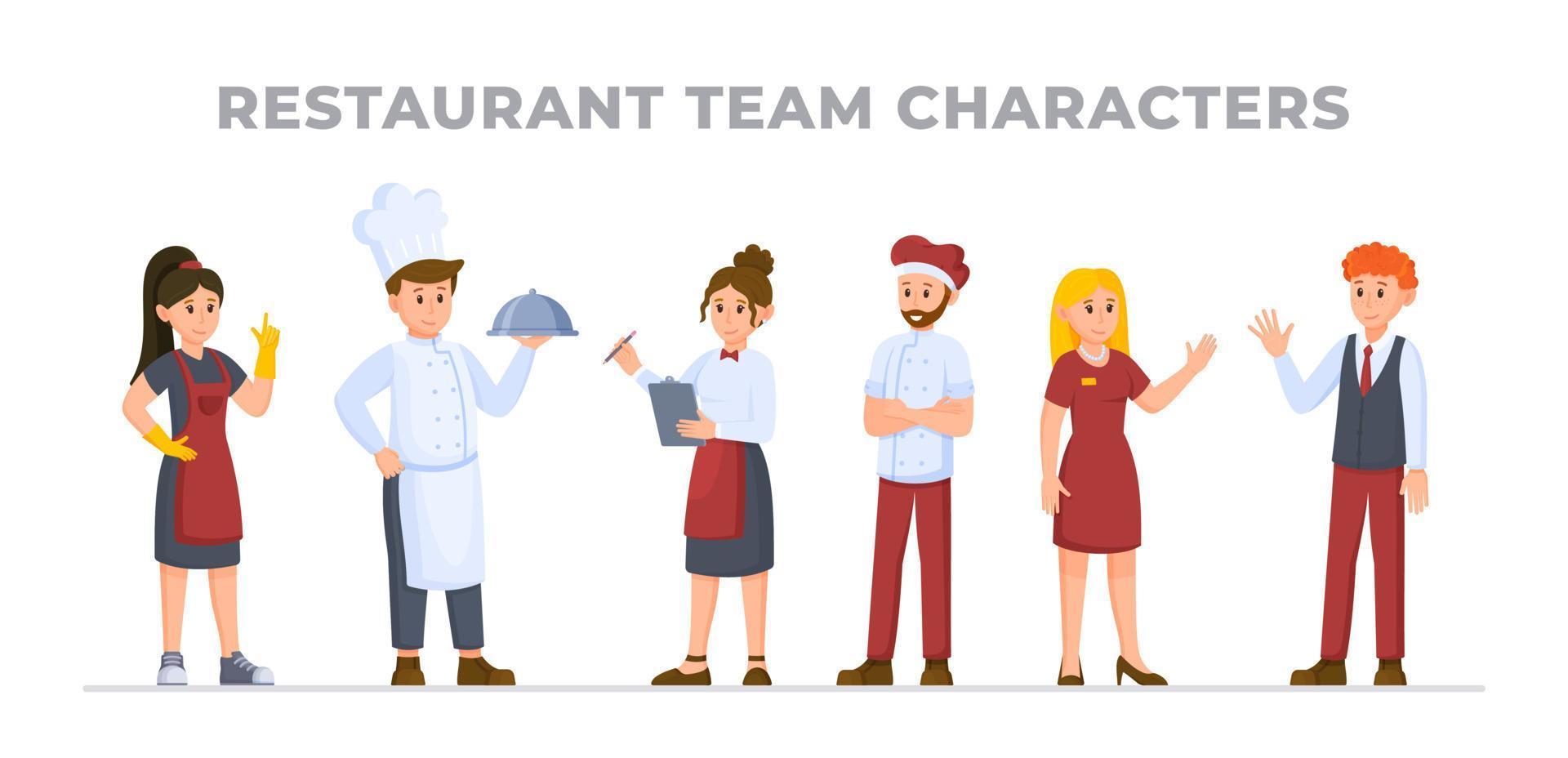 vektorillustration des restaurantpersonals. Restaurantmitarbeiter Mitarbeitercharaktere. vektor