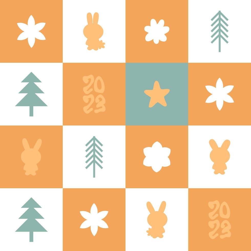 ny år 2023 sömlös mönster med kaniner och jul träd. vektor