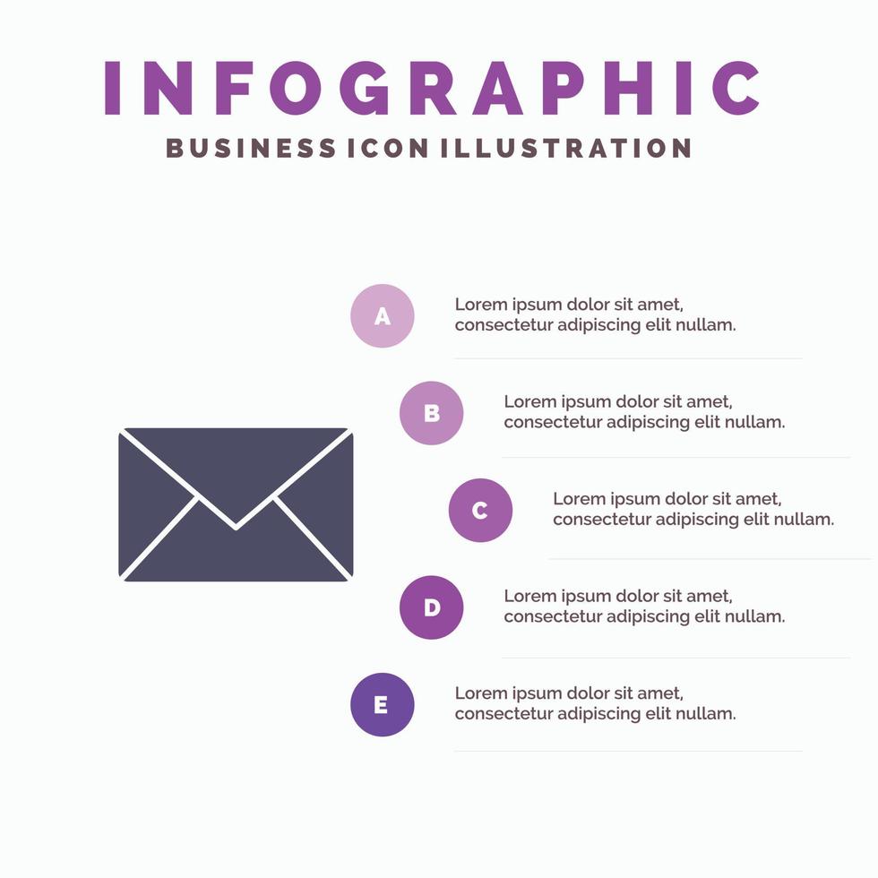 E-Mail-Nachricht SMS festes Symbol Infografiken 5 Schritte Präsentationshintergrund vektor