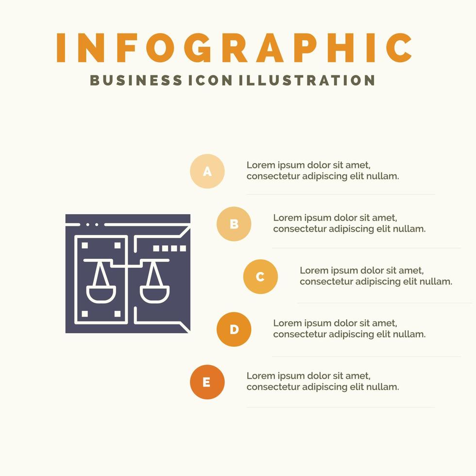 företag upphovsrätt domstol digital lag fast ikon infographics 5 steg presentation bakgrund vektor