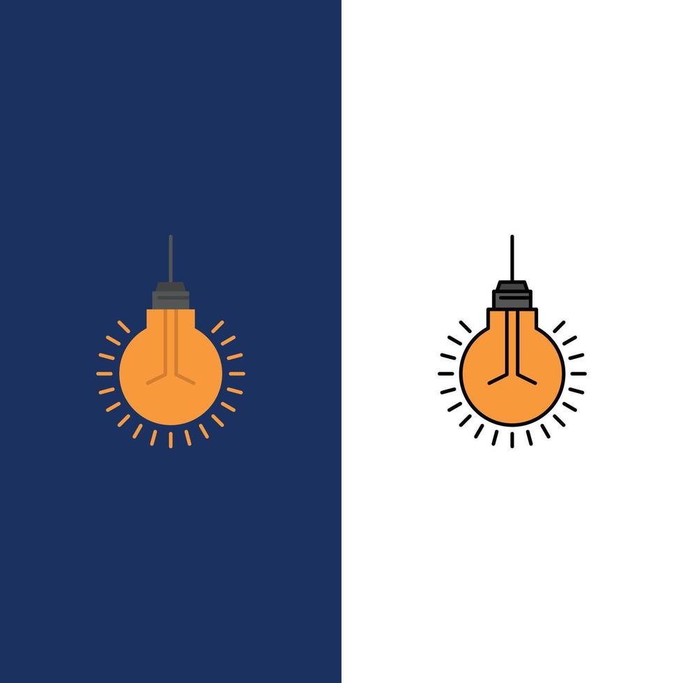 Glühbirne Idee Tipps Vorschlag Symbole flach und Linie gefüllt Symbolsatz Vektor blauen Hintergrund