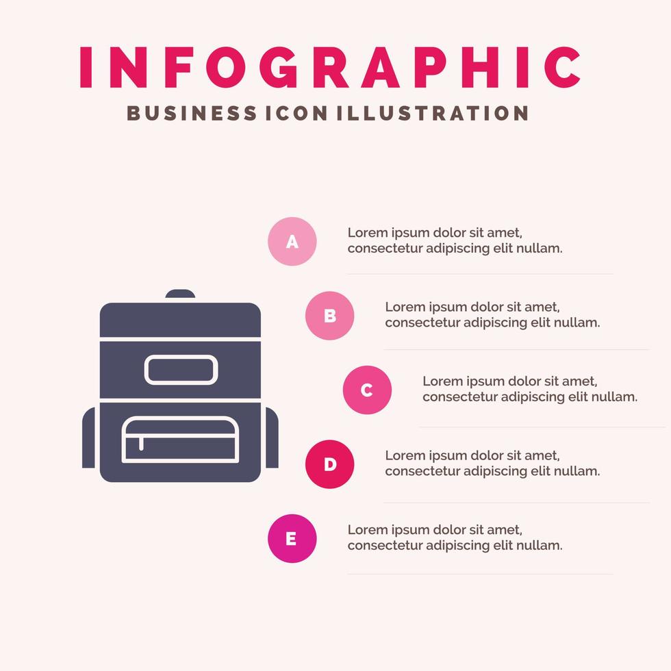 väska utbildning skolväska fast ikon infographics 5 steg presentation bakgrund vektor