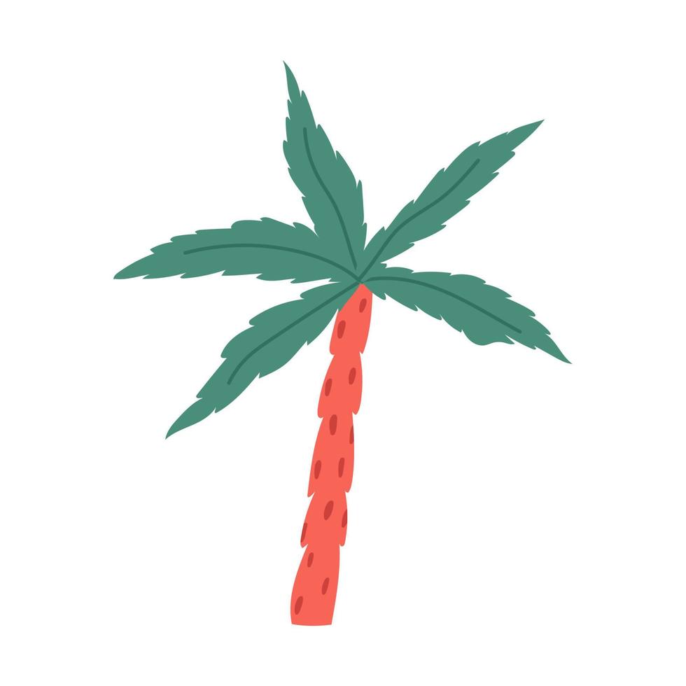 hand gezeichnete palme, flache vektorillustration der karikatur lokalisiert auf weißem hintergrund. exotische tropische pflanze mit konzepten von sommer und strand. vektor