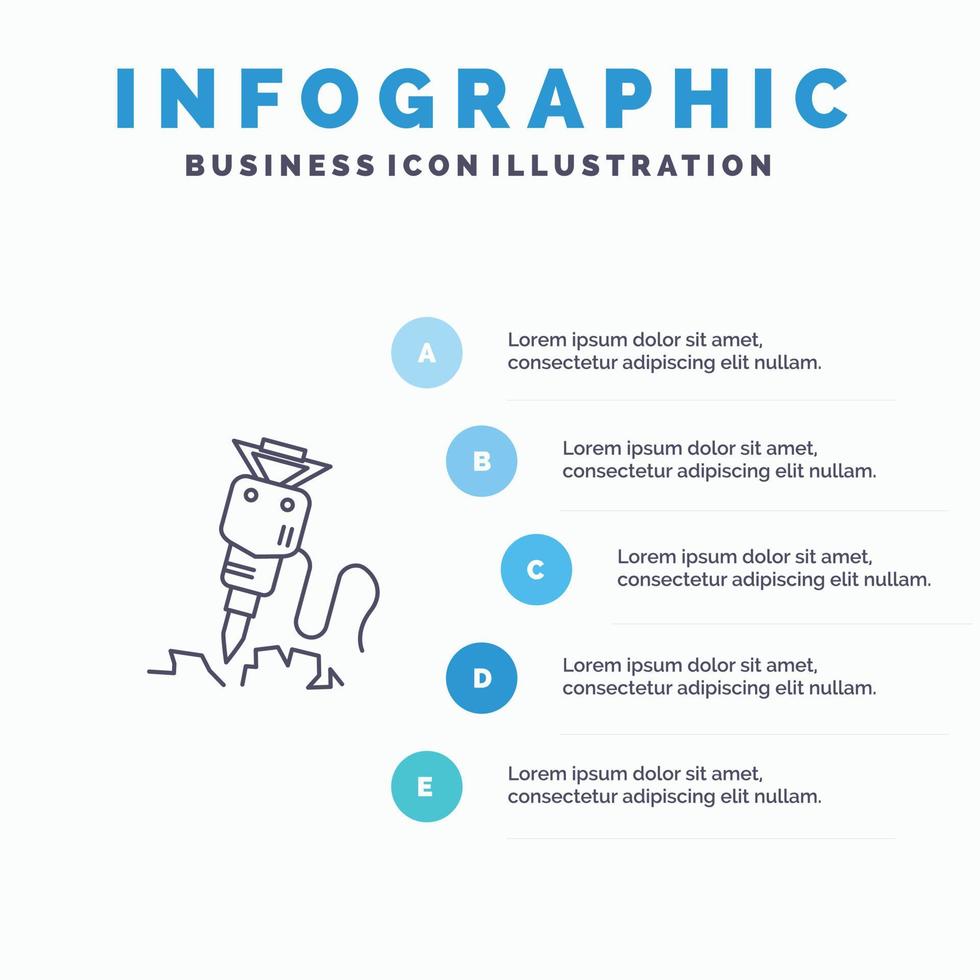 borra byggnad konstruktion reparera verktyg linje ikon med 5 steg presentation infographics bakgrund vektor