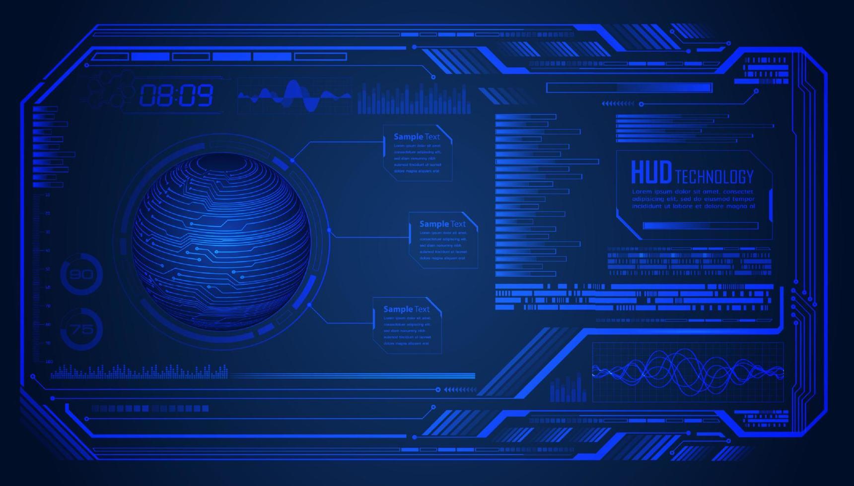 modern hud teknologi skärm blå bakgrund vektor