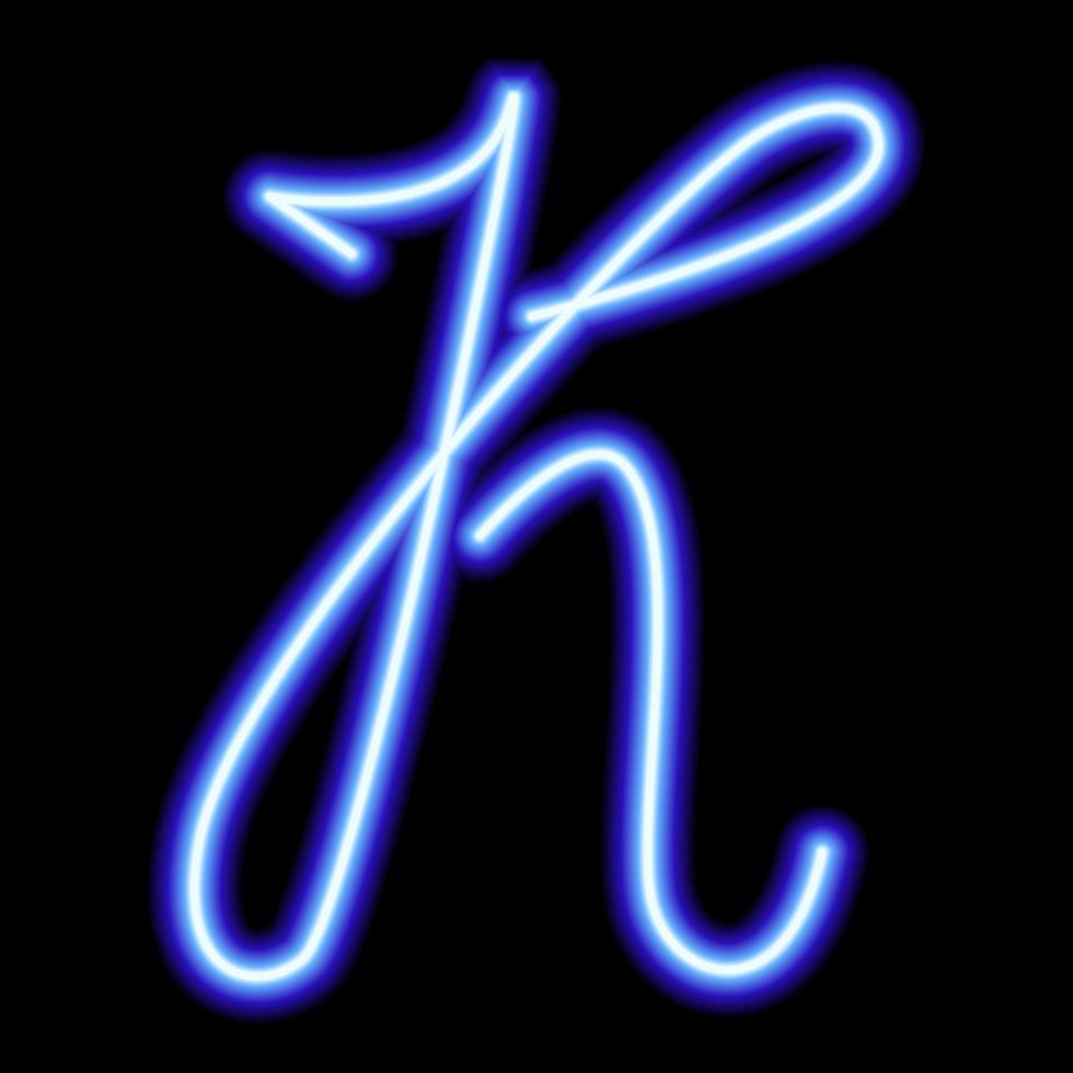 Neonblaues Symbol k auf schwarzem Hintergrund vektor