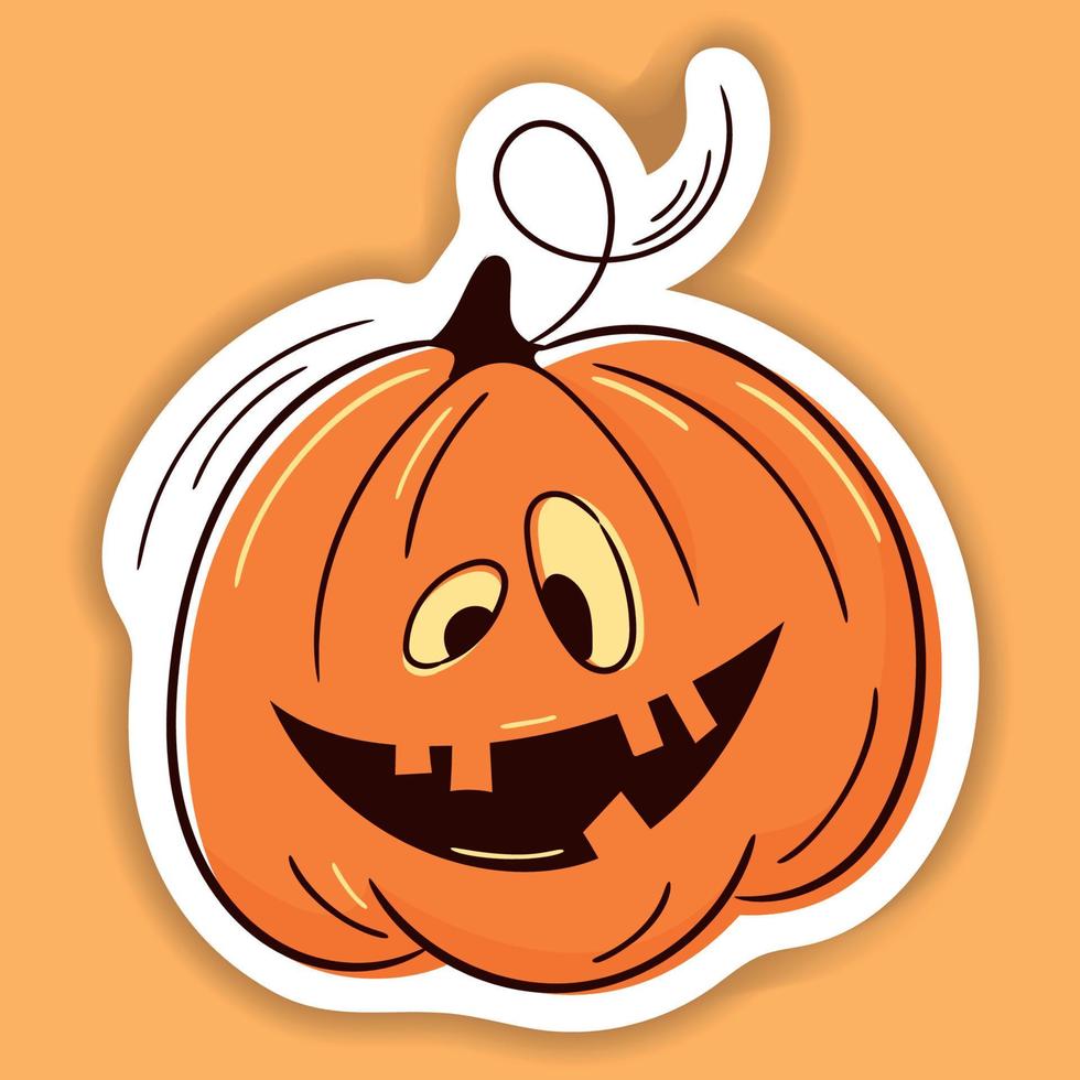 Halloween-Vektor-Aufkleber. eine Linie handgezeichneter Halloween-Emoticon-Kürbis. Jack-o-Laterne. lustiges Gesicht isoliert auf weißen, süßen Kürbissen. gekritzel für logo, plakat, emblem vektor