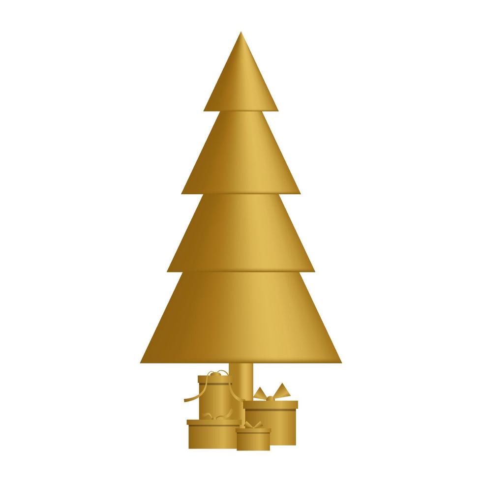 guld jul träd med gåva lådor isolerat på vit bakgrund vektor