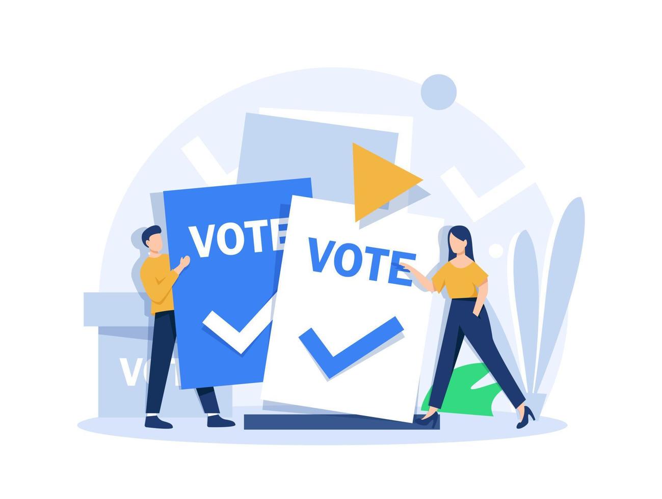 sätter röstning valsedel i valsedel låda. röstning och val koncept, kunder välja tillfredsställelse betyg och lämnar positiv recension vektor
