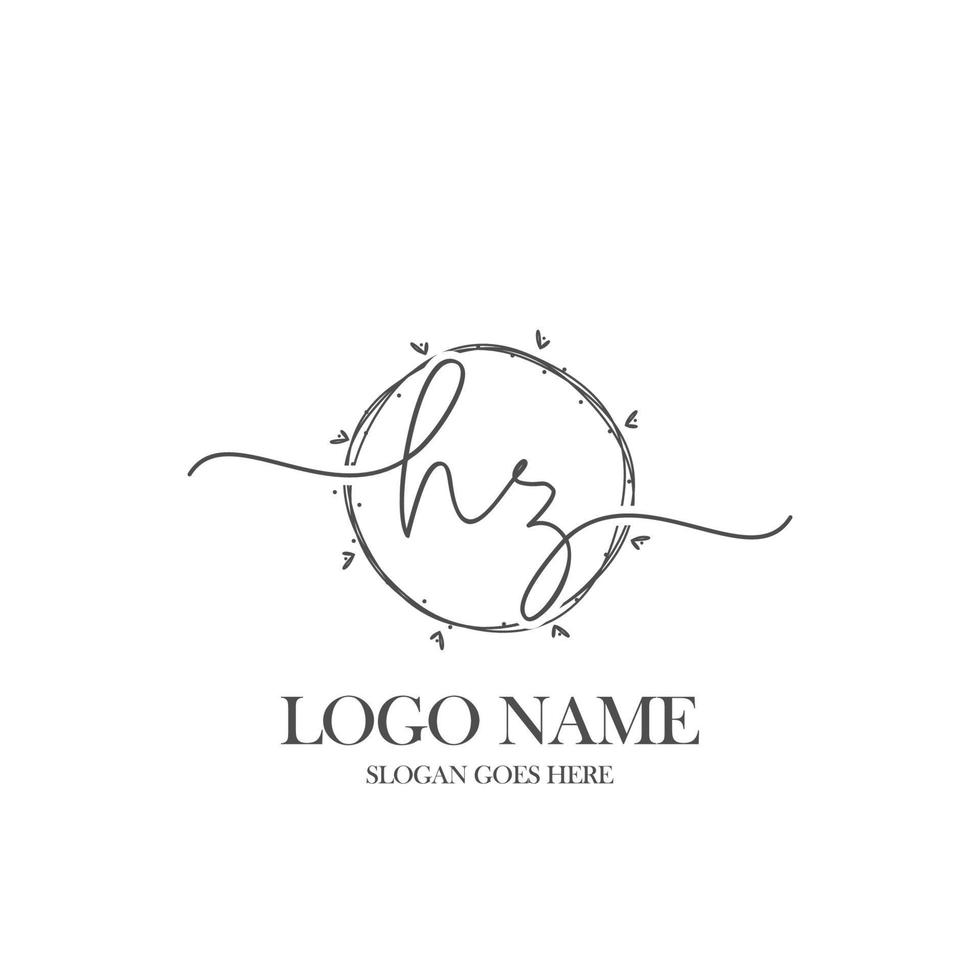 första hz skönhet monogram och elegant logotyp design, handstil logotyp av första signatur, bröllop, mode, blommig och botanisk med kreativ mall. vektor