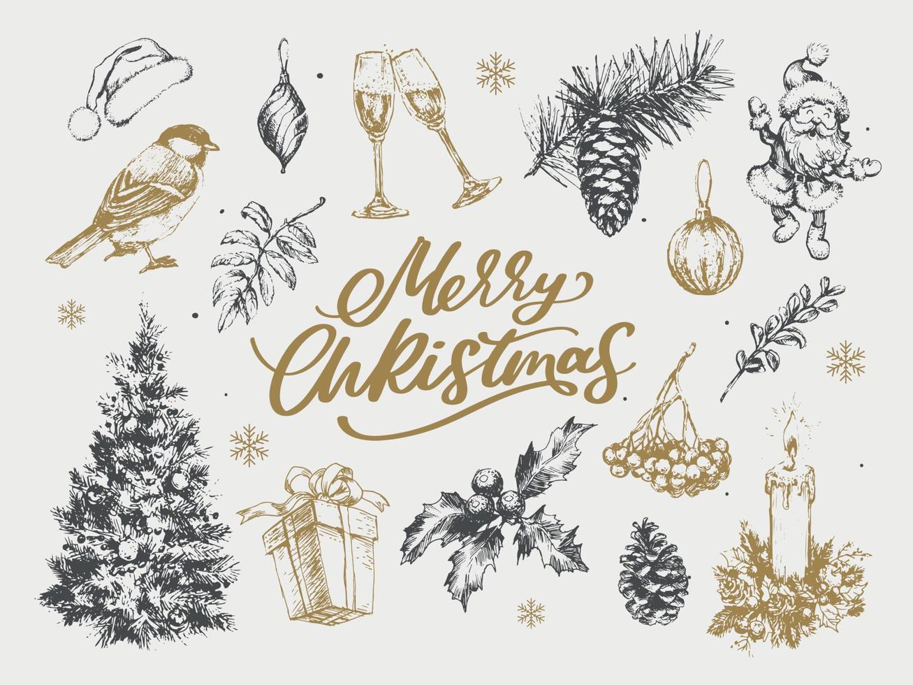 Fröhliche Weihnachten. frohes neues jahr, 2023. typografie-set. Vektorlogo, Embleme, Textdesign. verwendbar für Banner, Grußkarten, Geschenke etc. vektor