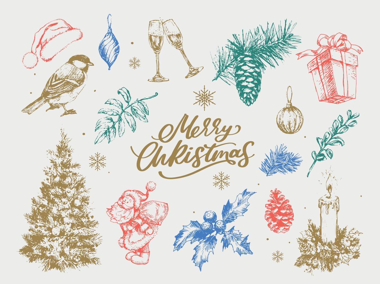 Fröhliche Weihnachten. frohes neues jahr, 2023. typografie-set. Vektorlogo, Embleme, Textdesign. verwendbar für Banner, Grußkarten, Geschenke etc. vektor