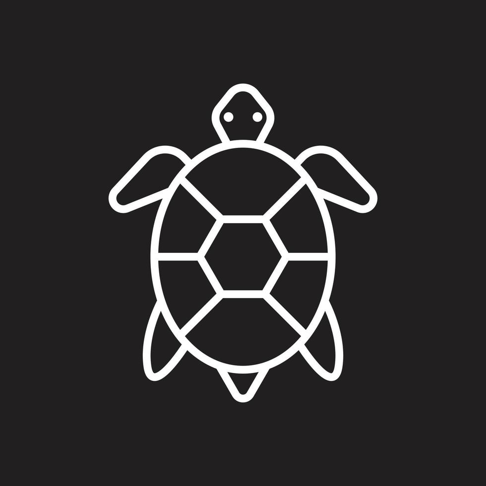 eps10 weiße Vektor Meeresschildkröte abstrakte Linie Kunstsymbol isoliert auf schwarzem Hintergrund. Meerestierumrisssymbol in einem einfachen, flachen, trendigen, modernen Stil für Ihr Website-Design, Logo und mobile Anwendung