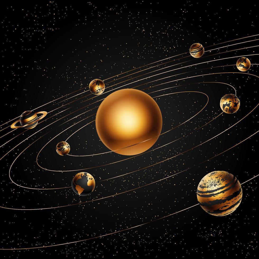 Sonnensystem. vektorrealistische Darstellung der Sonne und acht Planeten, die sie umkreisen. vektor