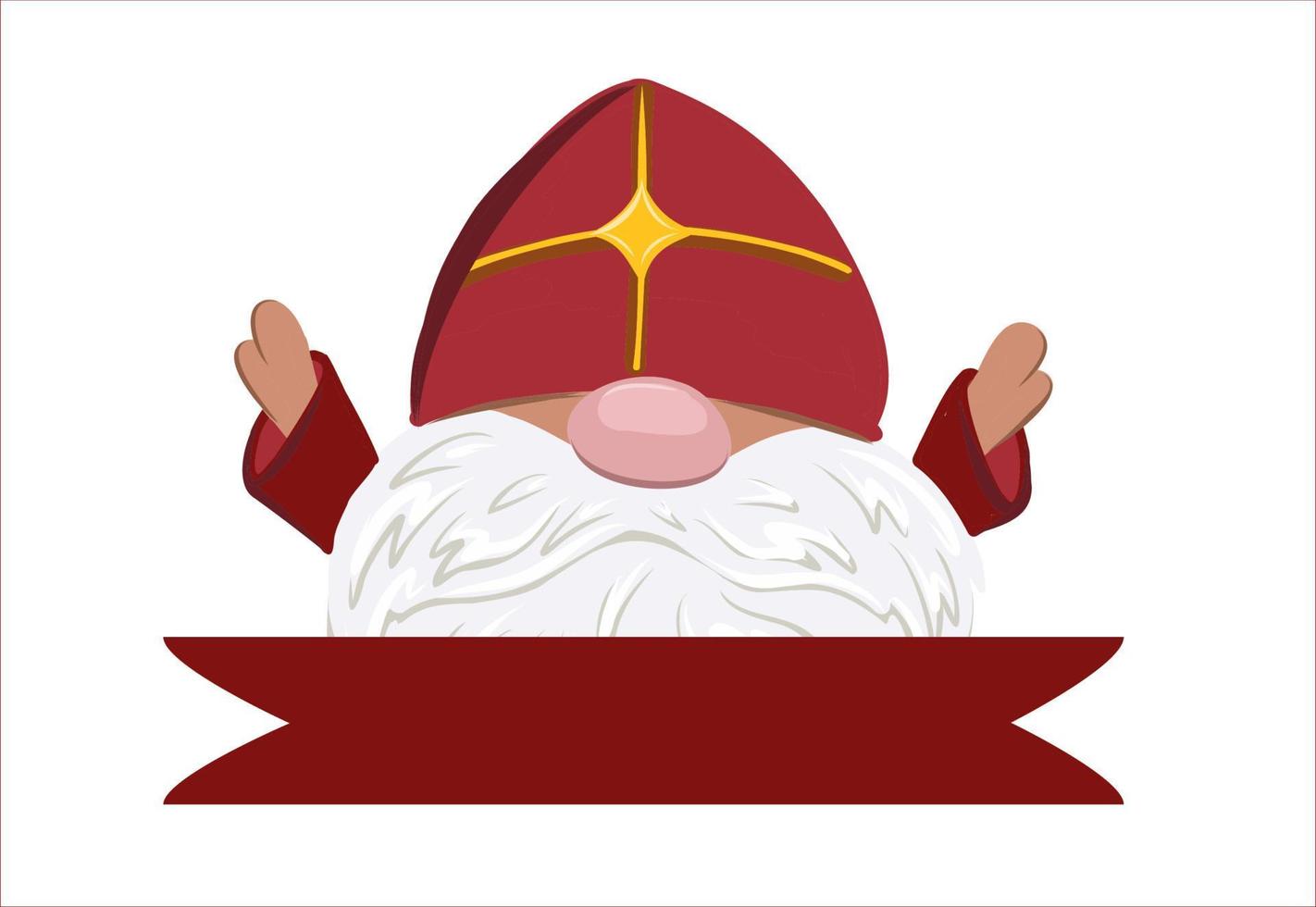 Sankt Nikolaus isoliert auf weißem Hintergrund. Hände hoch. Kopfzeile. Sankt-Nikolaus-Tag-Charakter. Winterurlaub für Kinder. vektor