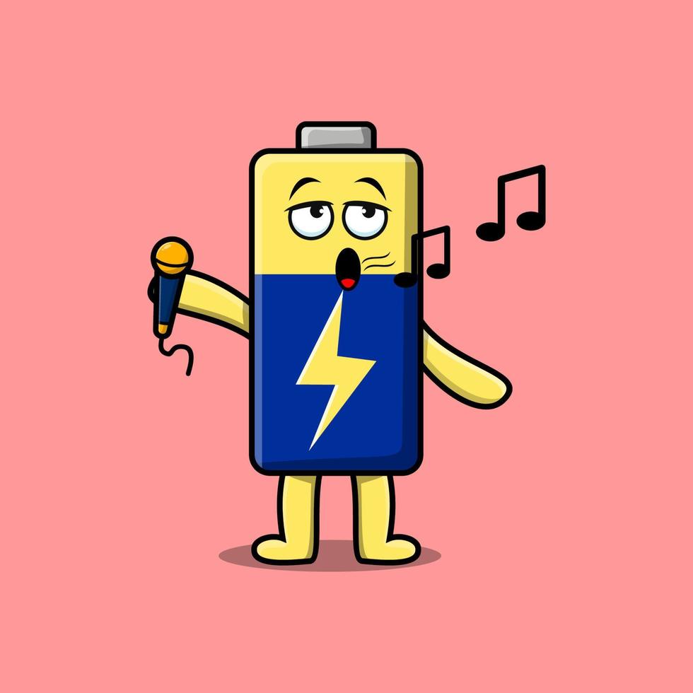 niedliche Cartoon-Batterie-Sänger-Figur mit Mikrofon vektor