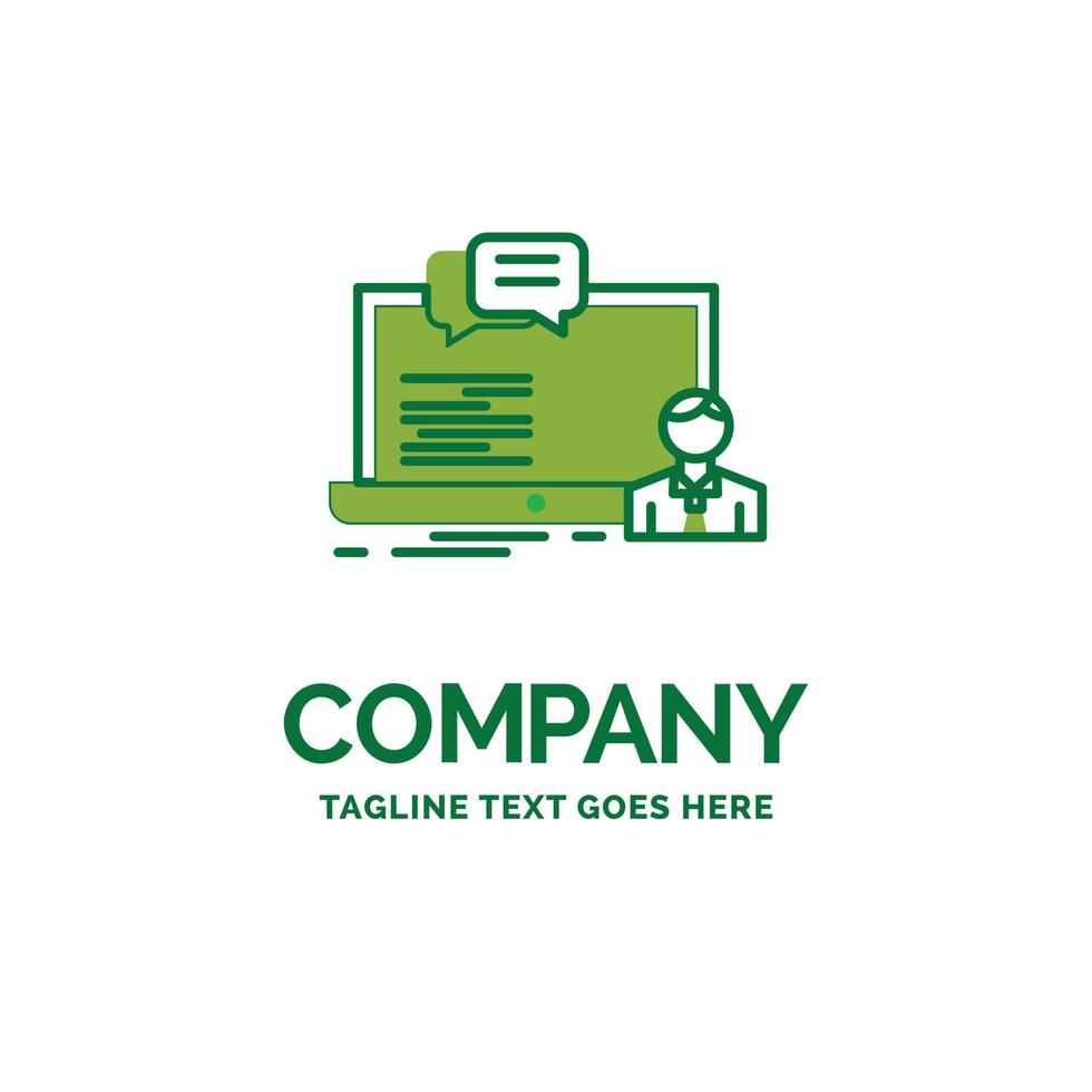 Ausbildung. Kurs. online. Computer. Chat flache Business-Logo-Vorlage. kreatives grünes markendesign. vektor