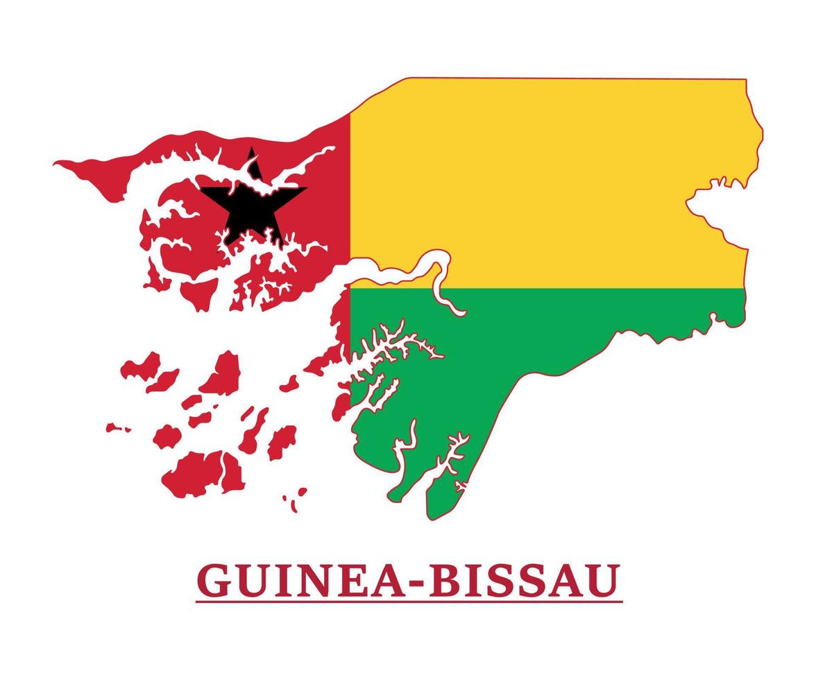 guinea-bissau nationalflaggenkartenentwurf, illustration der guinea-bissau-landesflagge innerhalb der karte vektor