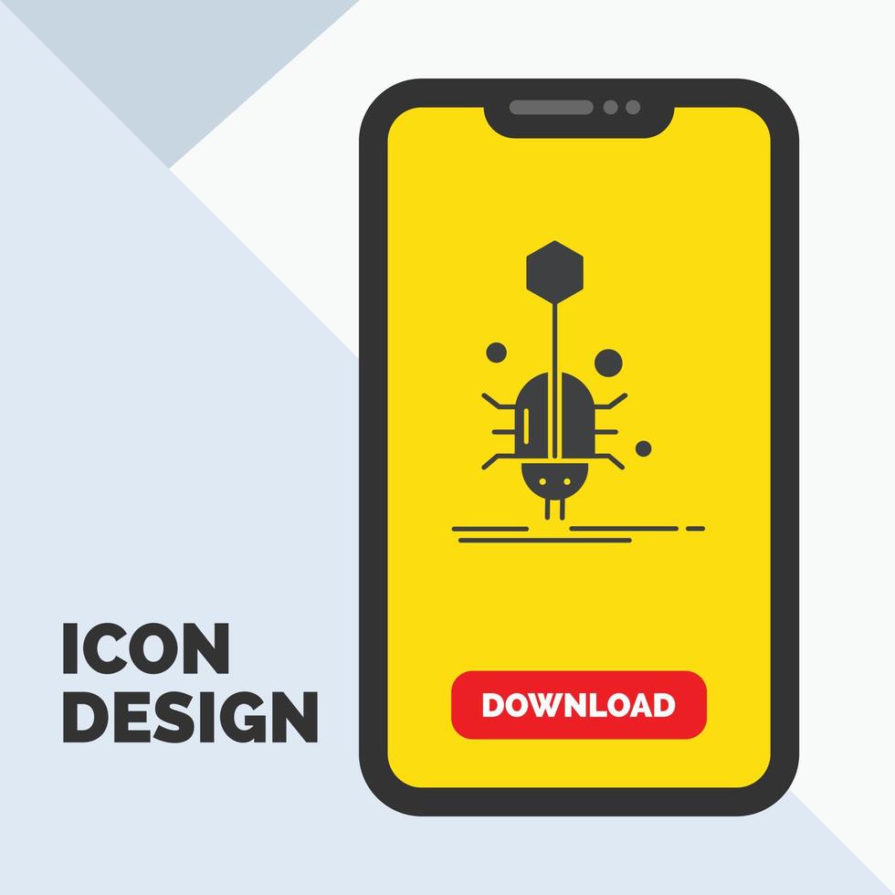 Insekt. Insekt. Spinne. Virus. Web-Glyphen-Symbol auf Mobilgeräten für die Download-Seite. gelber Hintergrund vektor