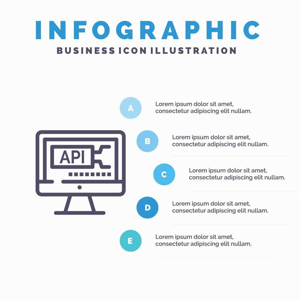 dator koda kodning utbildning blå infographics mall 5 steg vektor linje ikon mall