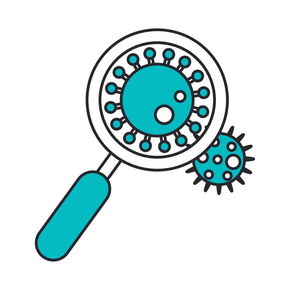 covid 19 coronavirus, analyse virusmikrobiologie, prävention ausbreitungsausbruchskrankheit pandemielinie und füllstilsymbol vektor