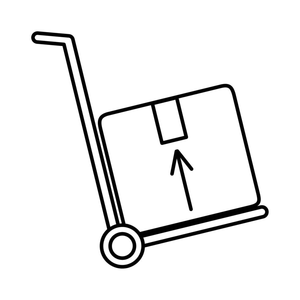 handkärra kartong låda transport mobil marknadsföring och e-handel linje stil ikon vektor