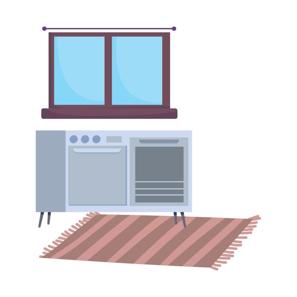 Küche Herd Fenster und Teppich isoliert Design Symbol weißen Hintergrund vektor