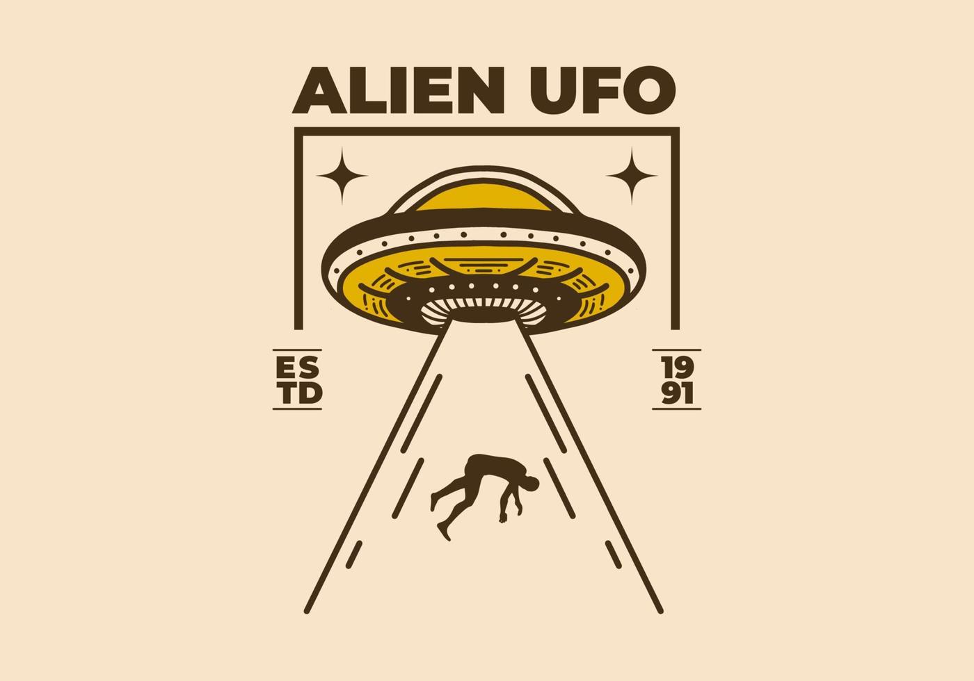 Vintage Kunstillustration eines UFOs saugen einen Menschen vektor