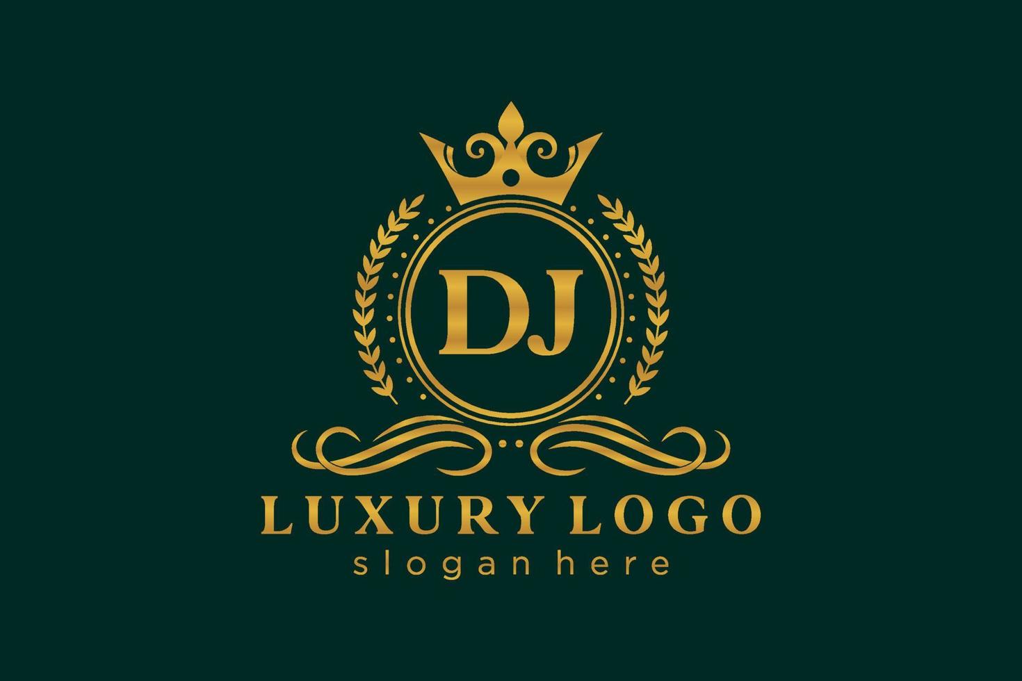 första dj brev kunglig lyx logotyp mall i vektor konst för restaurang, kungligheter, boutique, Kafé, hotell, heraldisk, Smycken, mode och Övrig vektor illustration.