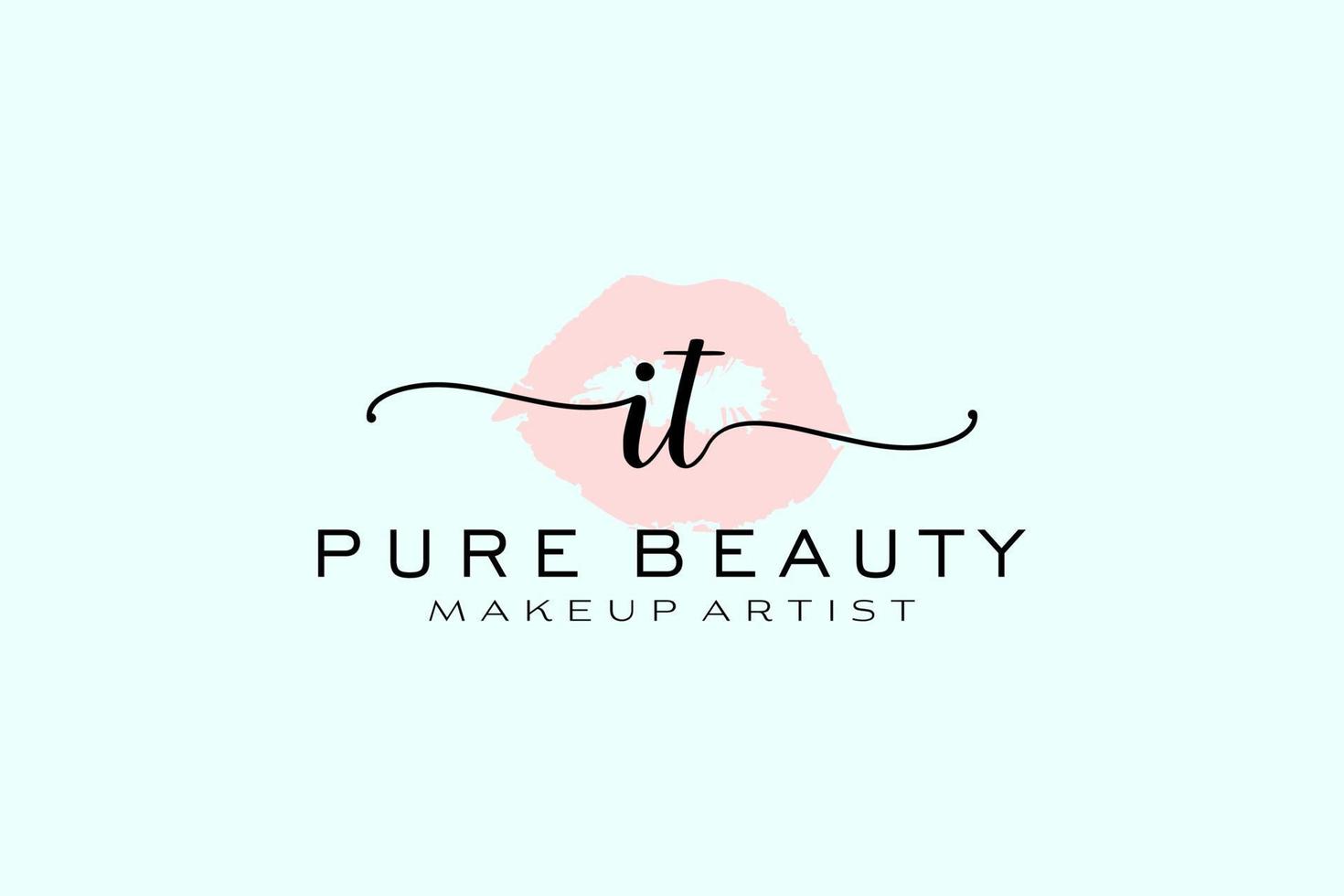 initial it aquarell lippen vorgefertigtes logo-design, logo für maskenbildner business branding, blush beauty boutique logo-design, kalligrafie-logo mit kreativer vorlage. vektor