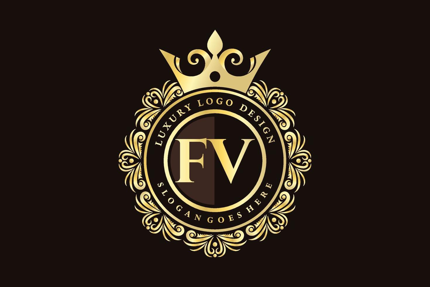 fv första brev guld calligraphic feminin blommig hand dragen heraldisk monogram antik årgång stil lyx logotyp design premie vektor