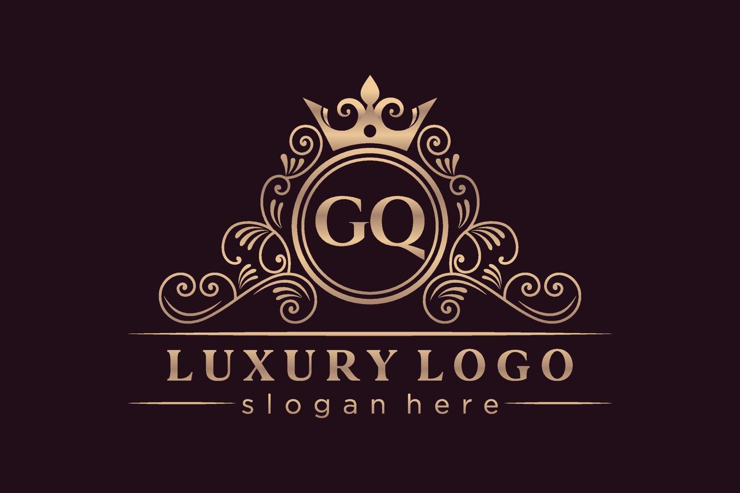 gq första brev guld calligraphic feminin blommig hand dragen heraldisk monogram antik årgång stil lyx logotyp design premie vektor