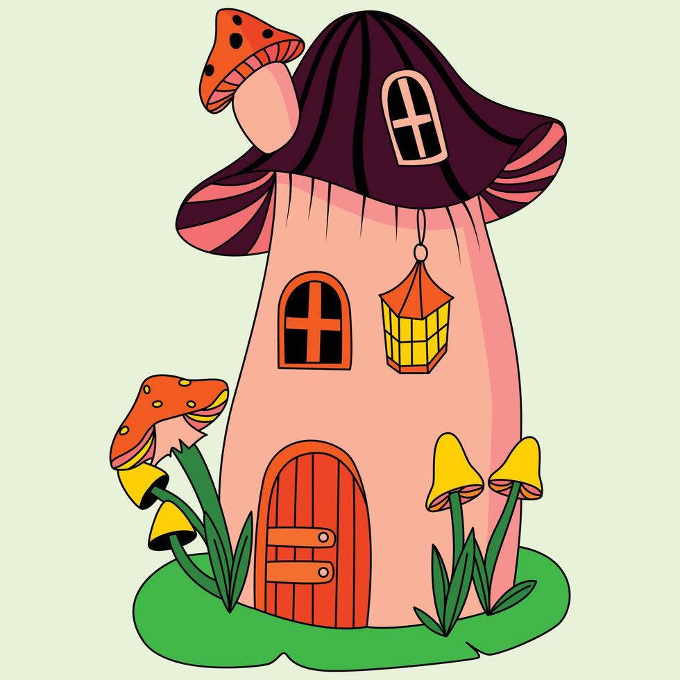 söt svamp hus färg illustration vektor konstverk