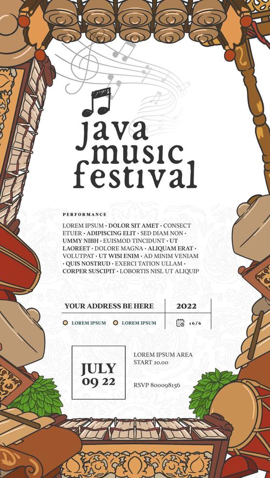 handgezeichnetes javanisches musikfestival mit gamelan vektor