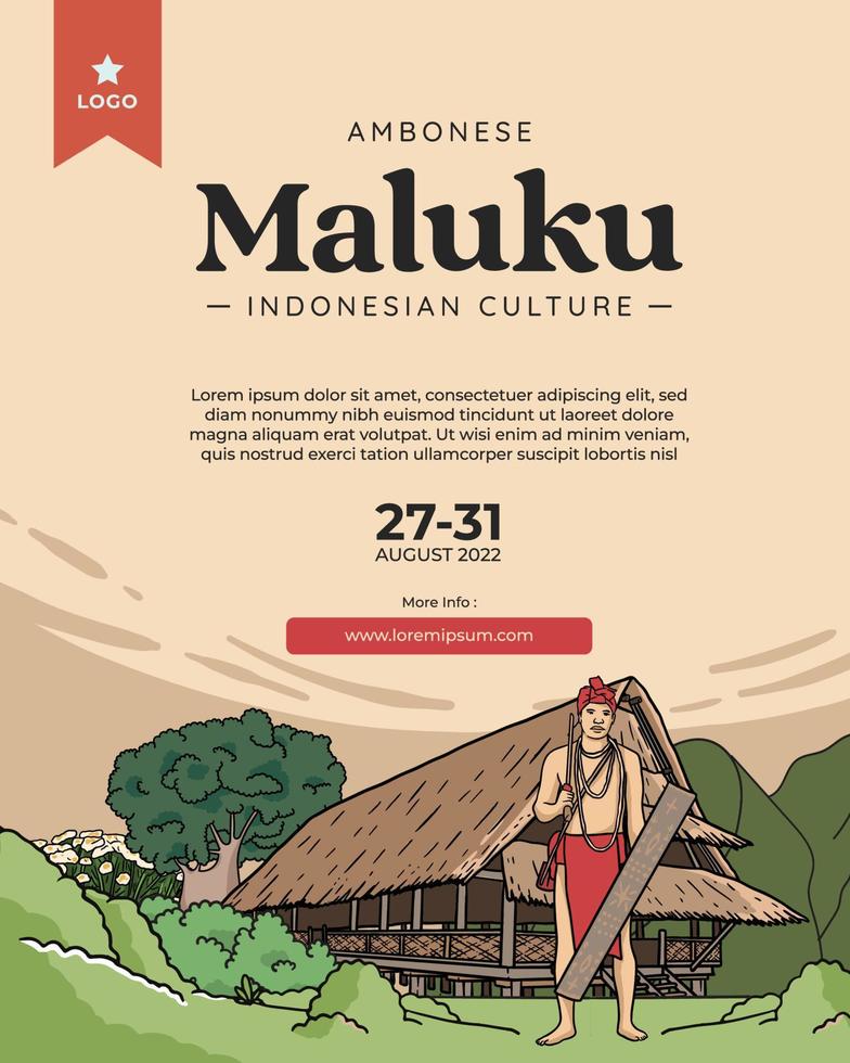 maluku ambonese indonesia kultur handgezeichnete illustration für social media-plattform vektor