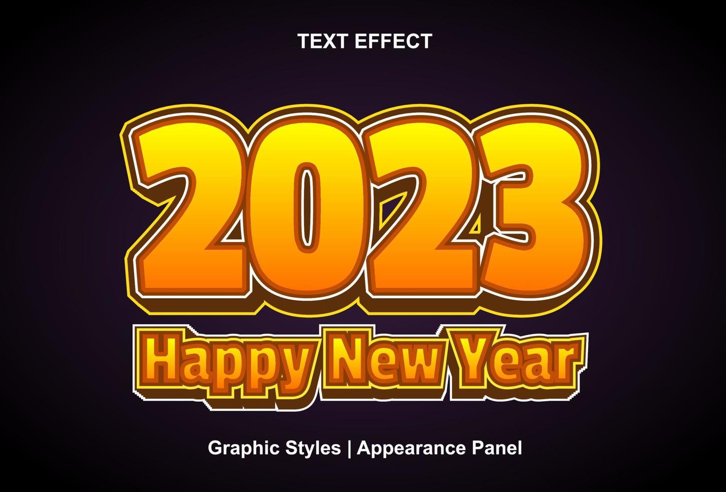 Lycklig ny år 2023 text effekt med orange Färg redigerbar. vektor