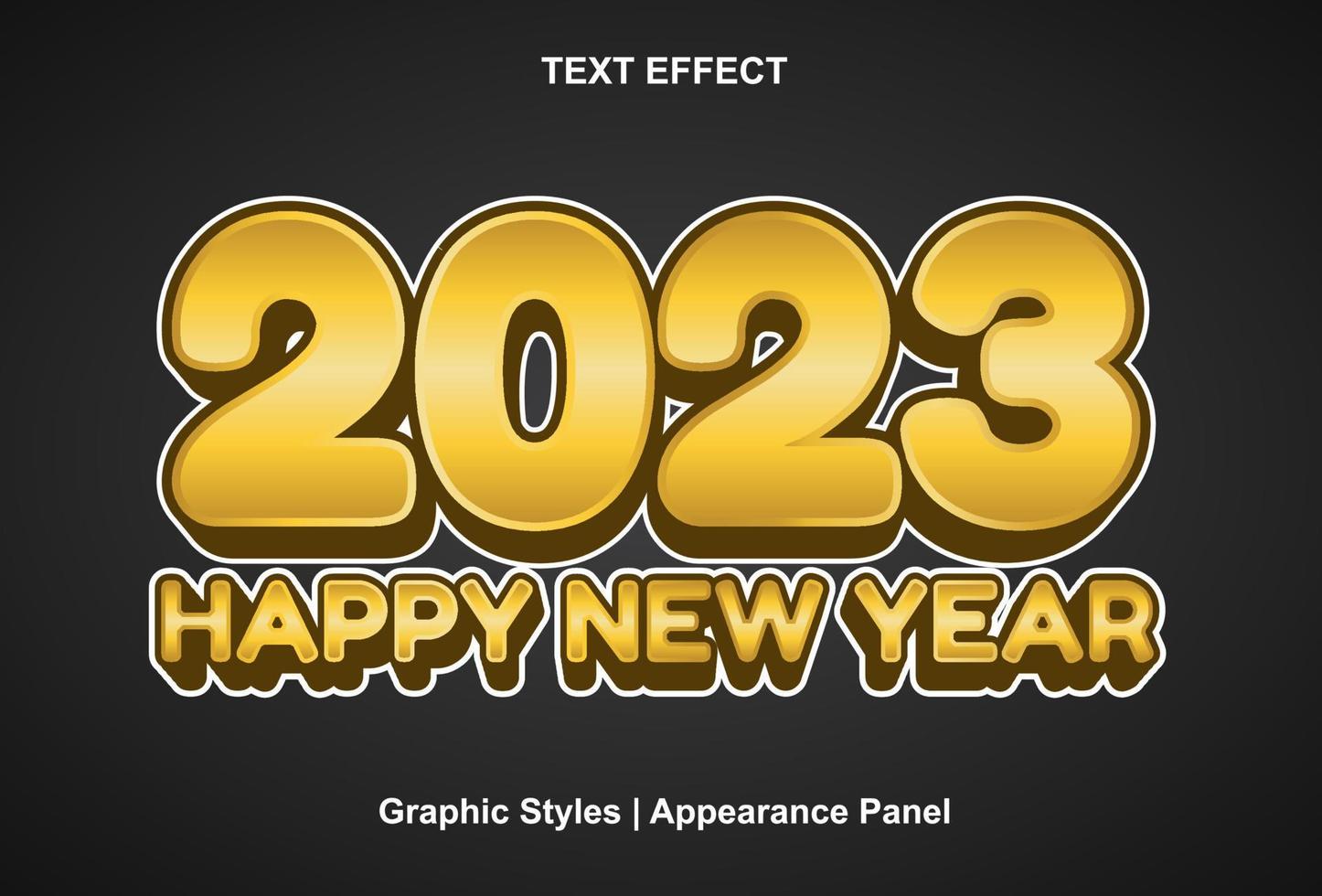 Lycklig ny år 2023 text effekt med guld Färg redigerbar. vektor