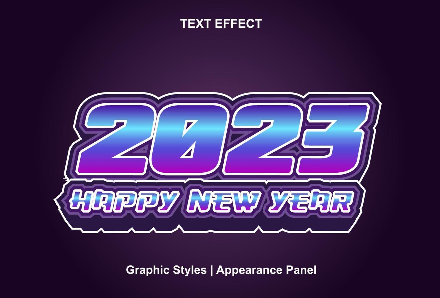 Lycklig ny år 2023 text effekt med lila Färg redigerbar. vektor