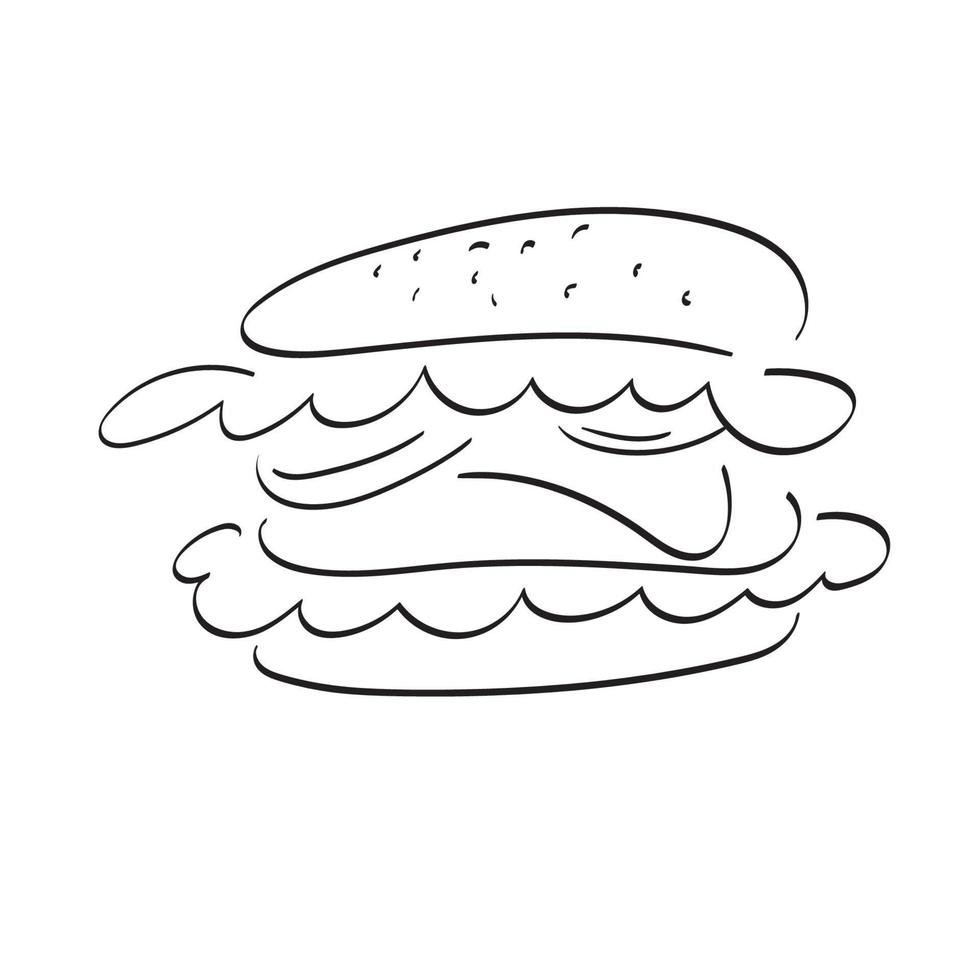 hamburgare illustration vektor handritad isolerad på vit bakgrund linjekonst.