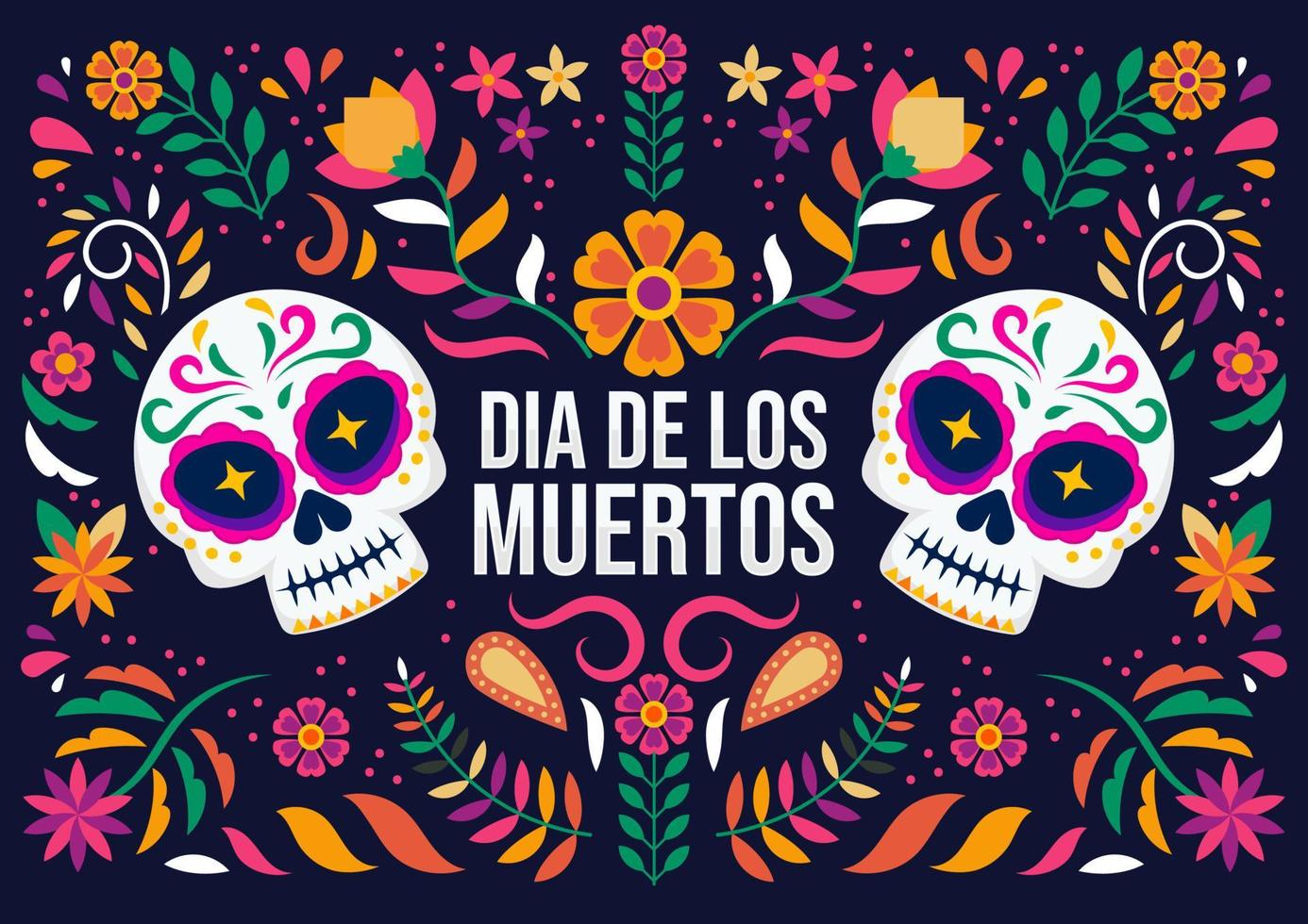 dia de los muertos, dag av de död- eller halloween hälsning kort, baner, inbjudan. socker tatoo skallar, ringblomma blommor, catrina calavera traditionell mexico skelett dekoration vektor illustration.