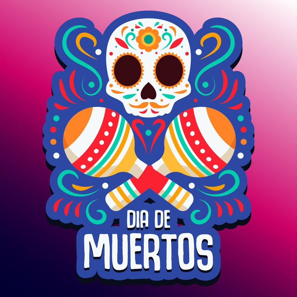 dia de los muertos, tag der toten oder halloween-grußkarte, banner, einladung. zuckertätowierungsschädel, ringelblumenblumen, catrina calavera traditionelle mexiko-skelettdekorationsvektorillustration. vektor