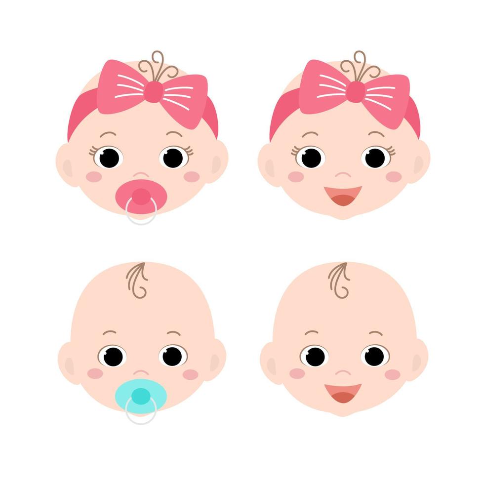 Baby-Icons-Vektor-Illustration. süßes Mädchen und Junge isoliert auf weißem Hintergrund. vektor