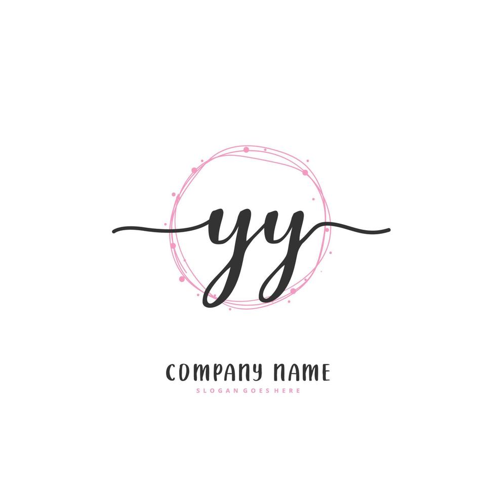 yy Anfangshandschrift und Signatur-Logo-Design mit Kreis. schönes design handgeschriebenes logo für mode, team, hochzeit, luxuslogo. vektor