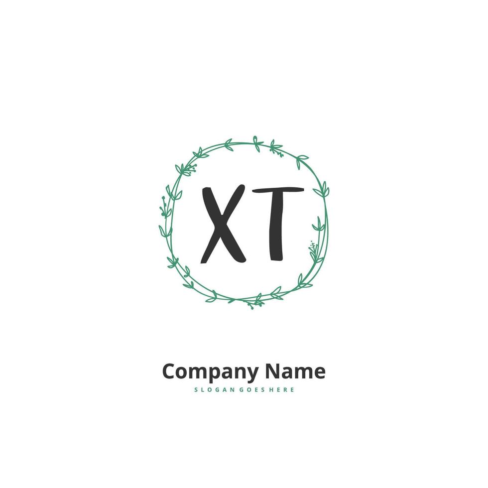 xt första handstil och signatur logotyp design med cirkel. skön design handskriven logotyp för mode, team, bröllop, lyx logotyp. vektor