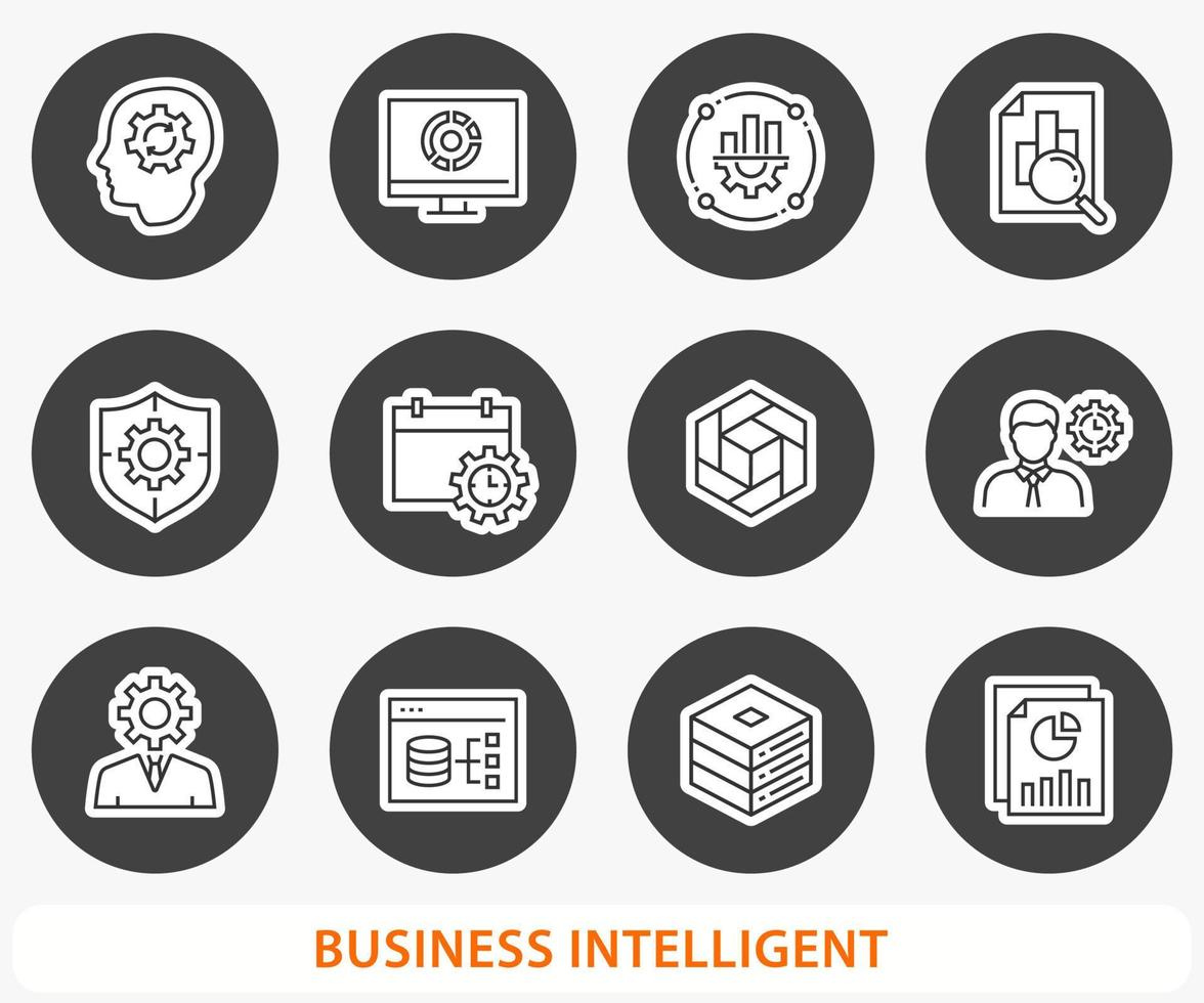 företag intelligens ikon uppsättning. vektor illustration. runda knapp.