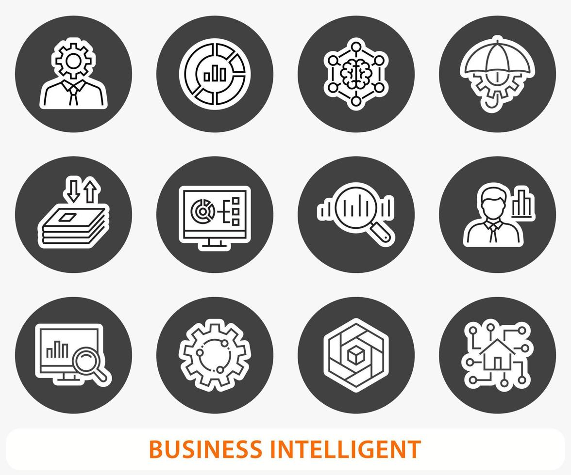 företag intelligens ikon uppsättning. vektor illustration. runda knapp.
