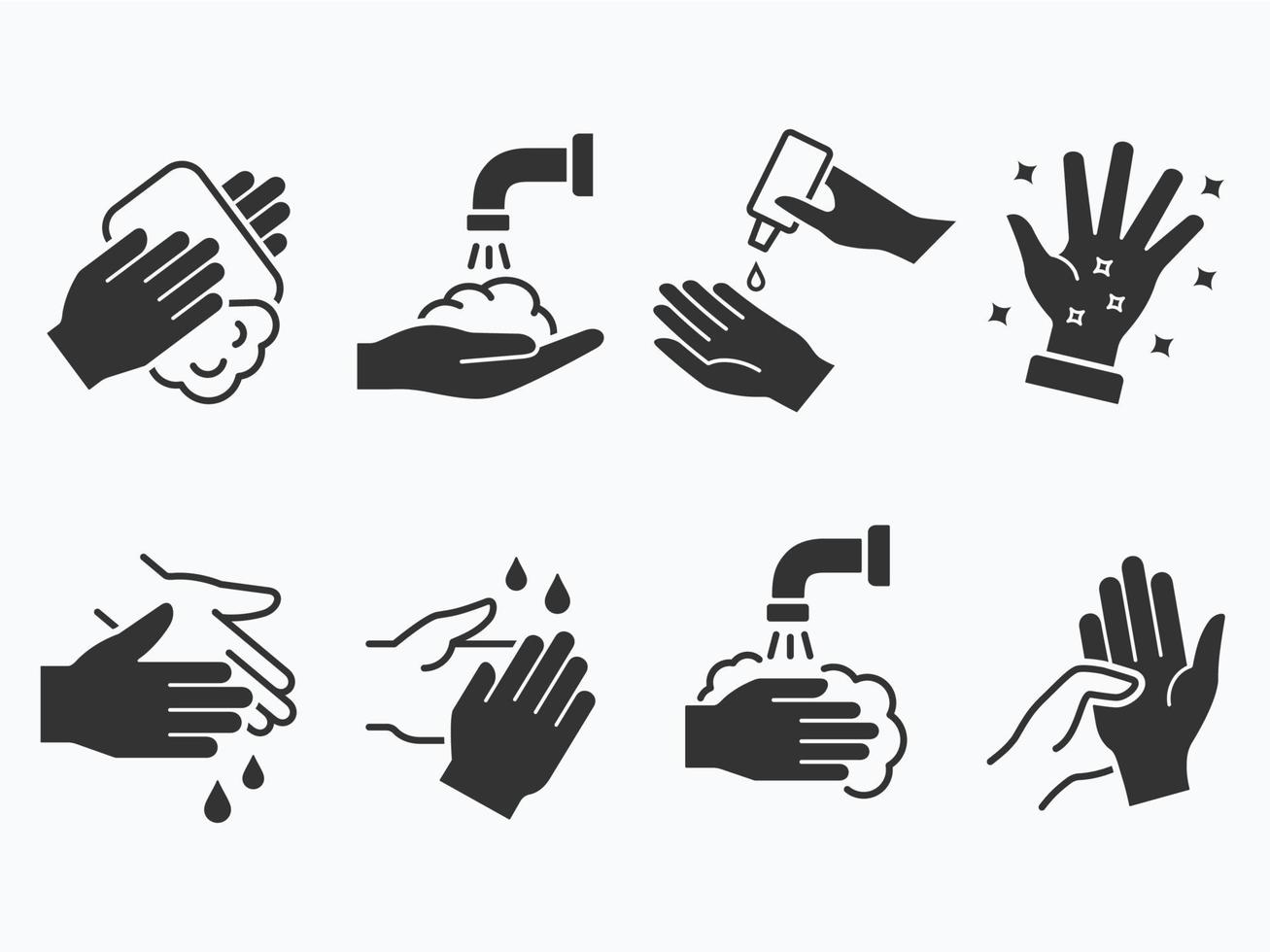 hand tvätta ikoner uppsättning. svart vektor illustration.