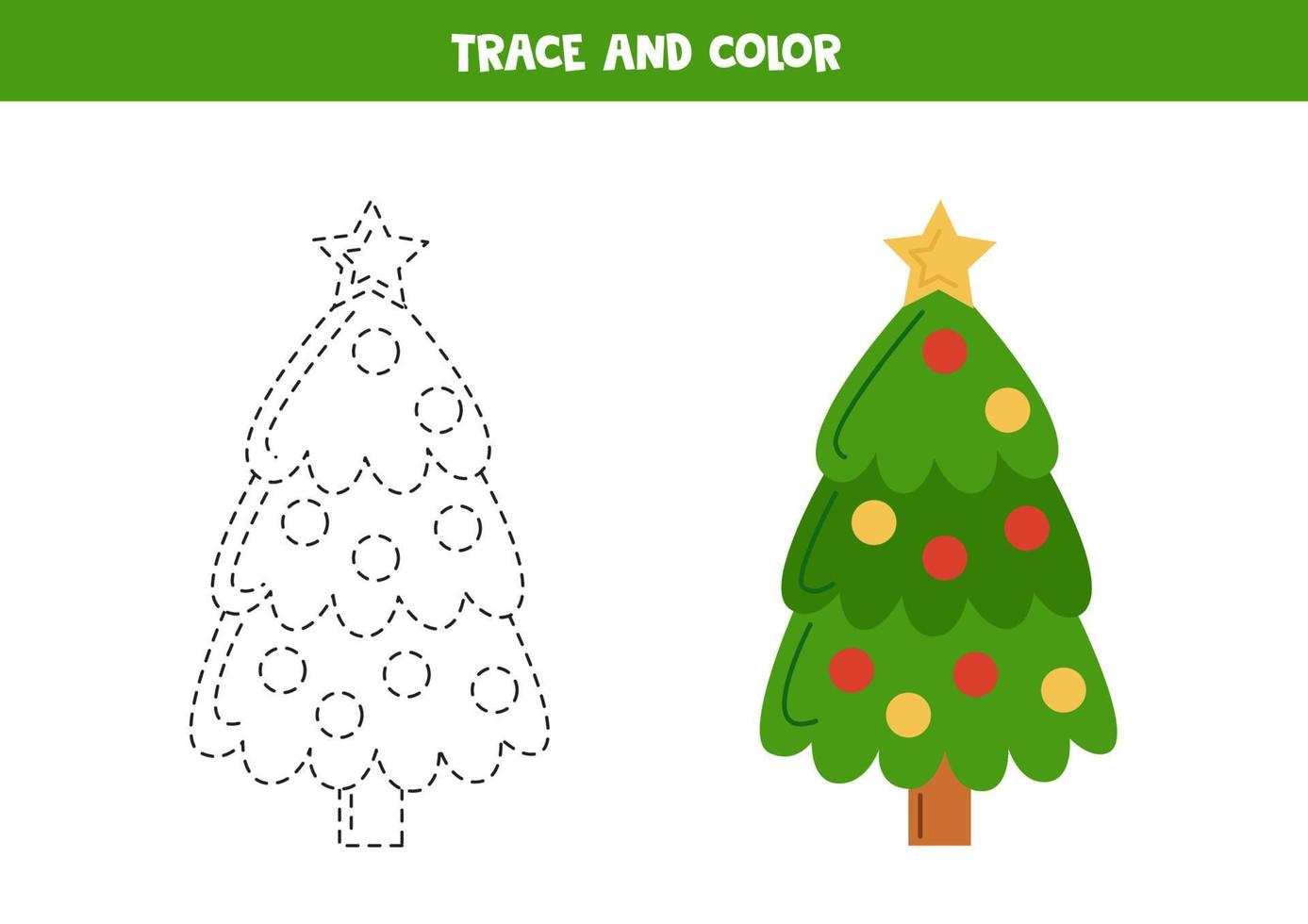 niedlichen weihnachtsbaum nachzeichnen und ausmalen. Arbeitsblatt für Kinder. vektor